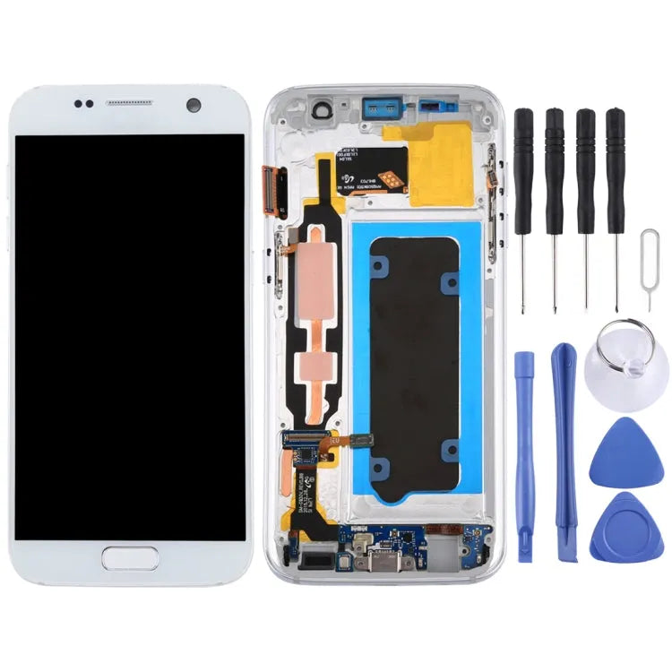 OLED LCD-scherm voor Galaxy S7 / G930V Digitizer Volledige montage met frame (wit)