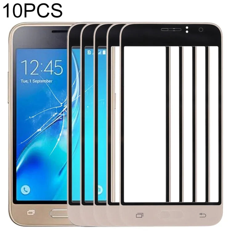 Voor Samsung Galaxy J1 (2016) / J120 10 stuks voorscherm buitenste glazen lens (goud)