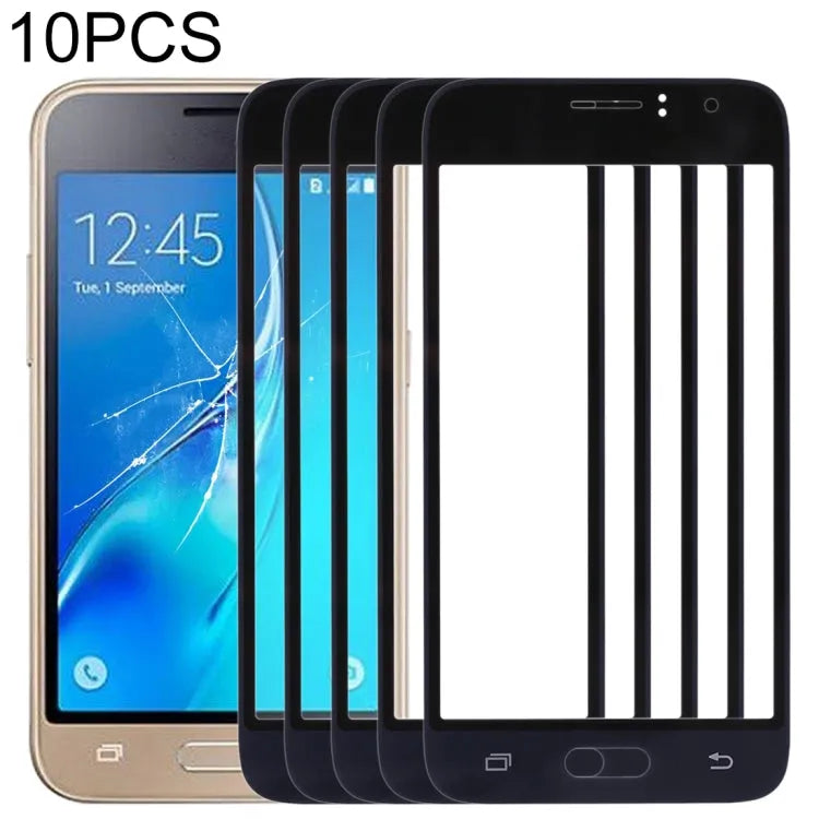 Voor Samsung Galaxy J1 (2016) / J120 10 stks Front Screen Outer Glas Lens (Zwart)
