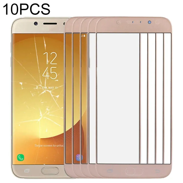 Voor Samsung Galaxy J7 (2017) / J730 10 stuks voorscherm buitenste glazen lens (goud)