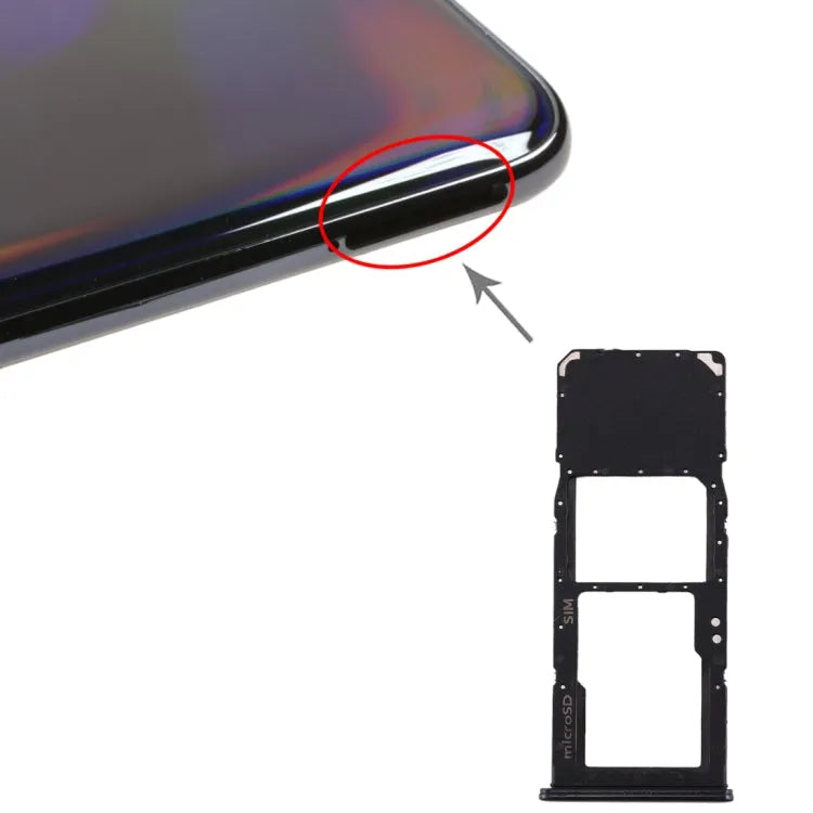 Voor Galaxy A70 SIM-kaartlade + Micro SD-kaartlade (zwart)