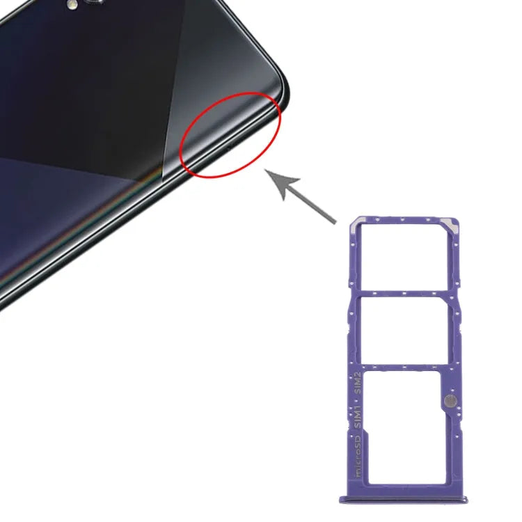 Voor Samsung Galaxy A50s SM-A507 SIM-kaartlade + SIM-kaartlade + Micro SD-kaartlade (paars)