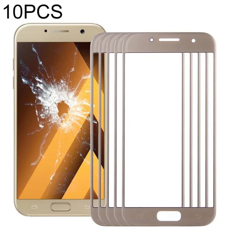 Voor Samsung Galaxy A3 (2017) / A320 10 stuks voorscherm buitenste glazen lens (goud)