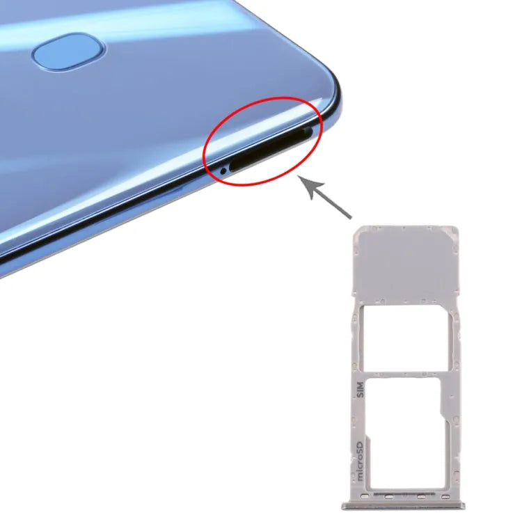 Voor Galaxy A20 A30 A50 SIM-kaartlade + Micro SD-kaartlade (zilver)