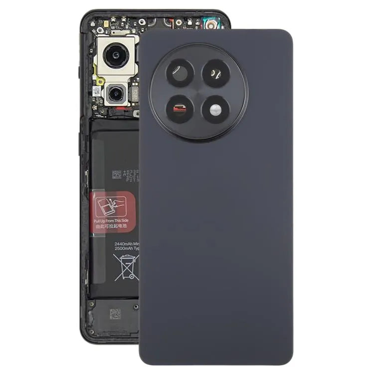 Cache batterie en verre avec contour d'objectif camera pour OnePlus 13R (zwart)