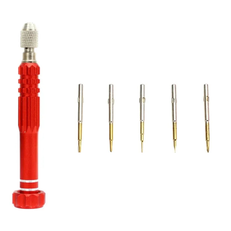 JF-6688 5-in-1 metalen multifunctionele penstijl schroevendraaierset voor telefoonreparatie (rood)