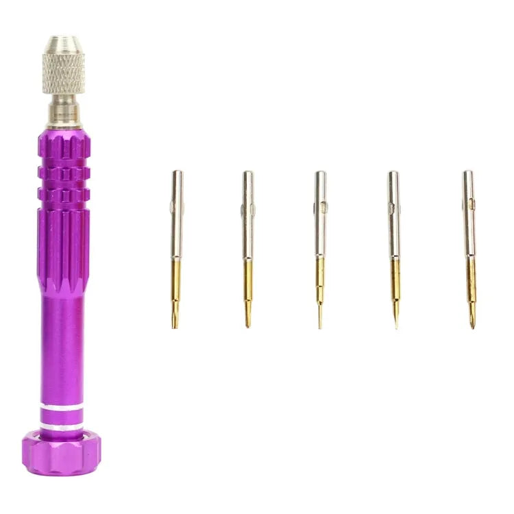 JF-6688 5-in-1 metalen multifunctionele pen-stijl schroevendraaierset voor telefoonreparatie (paars)
