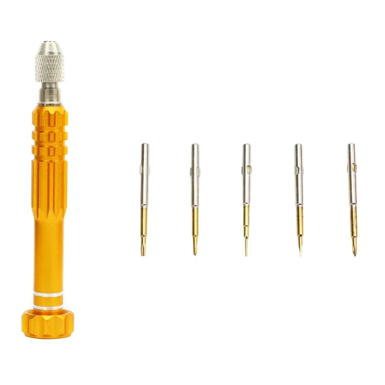 JF-6688 5-in-1 metalen multifunctionele penstijl schroevendraaierset voor telefoonreparatie (goud)