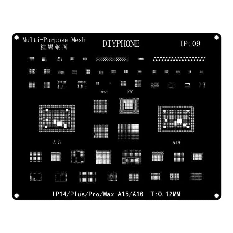 Precisie lasergesneden nauwkeurige positionering anti-shift BGA reballing stencil, model: voor iPhone 14-14 Pro Max