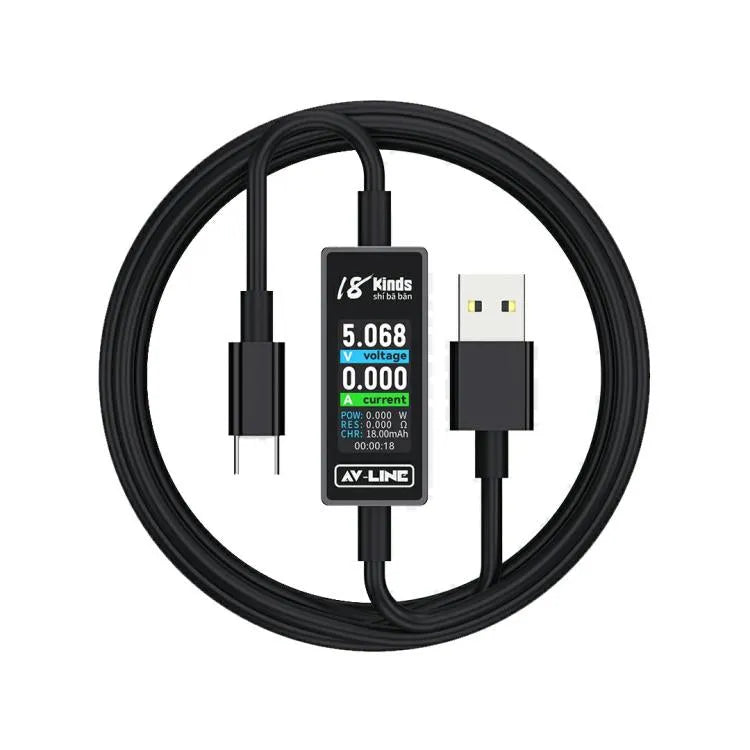 18 soorten AV-Line 2.0 1,2 m intelligente detectie oplaaddatakabel, interface: USB naar Type-C