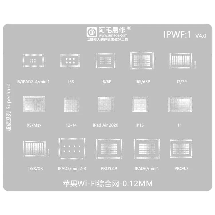 AMAOE 0,12 mm Reballing Stencil voor WiFi Compleet