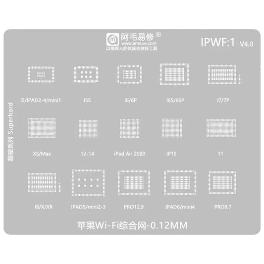 AMAOE 0,12 mm Reballing Stencil voor WiFi Compleet