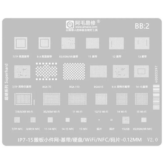 AMAOE 0,12 mm reballing stencil voor iPhone 7-15 serie