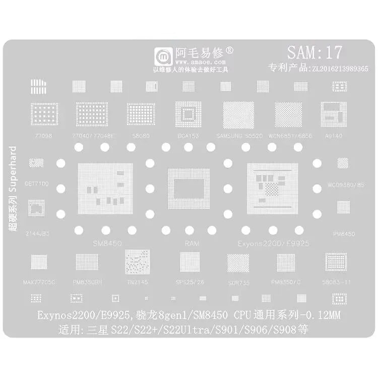 AMAOE voor Samsung BGA Reballing Stencil Soldeer Reparatie Tool, Model: SAM17 S22/S22 Ultra