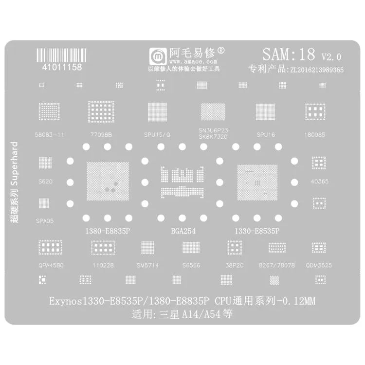 AMAOE voor Samsung BGA Reballing Stencil Soldeer Reparatie Tool, Model: SAM18 A14/A54