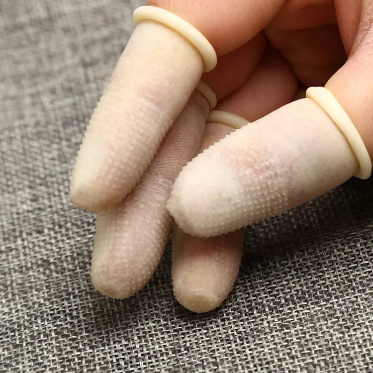 100 STKS Antistatische Antislip Duurzame Vingertoppen Latex Beschermende Handschoenen, Maat: L, 2.8 * 6.5cm (Khaki)