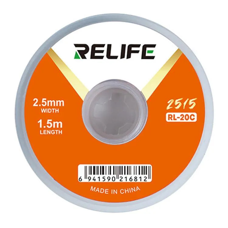 RELIFE RL-20C PCB soldeerreinigingstape, corrosiebestendig, voor het verwijderen van soldeerresten, specificaties: 2,5 mm x 1,5 m