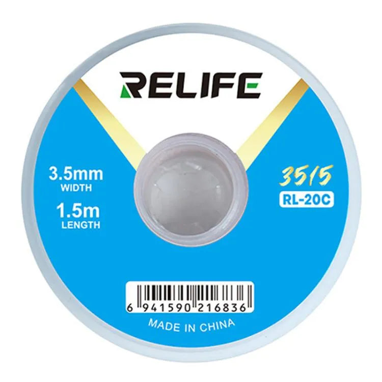 RELIFE RL-20C PCB soldeerreinigingstape, corrosiebestendig, voor het verwijderen van soldeerresten, specificaties: 3,5 mm x 1,5 m