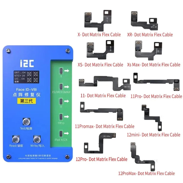 I2C IFACE-V8I 3RD Face ID DOT MATRIX Projectie Reparatieprogrammeur met Flex-kabel voor iPhone X-12 Pro Max