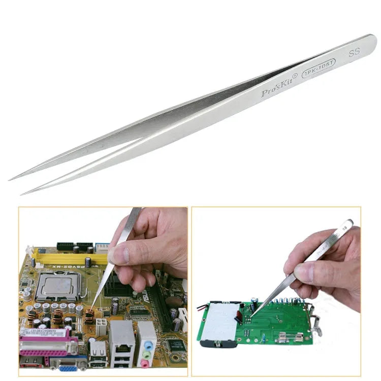 ProsKit 1PK-105T Roestvrijstalen antimagnetische pincet Precisie rechte puntige pincet 140 mm