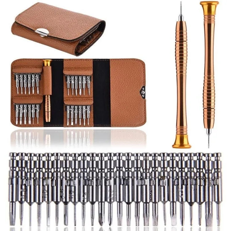 25 In 1 Schroevendraaier Batch Set Mobiele Telefoon Notebook Reparatie Tool(Bruin)