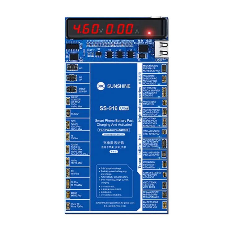 SUNSHINE SS-916 Ultra Oplaadactiveringsarmatuur 5-9V adaptieve spanningsondersteuning iPhone 16-serie en Android-modellen
