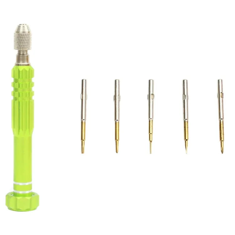 JF-6688 5-in-1 metalen multifunctionele penstijl schroevendraaierset voor telefoonreparatie (groen)