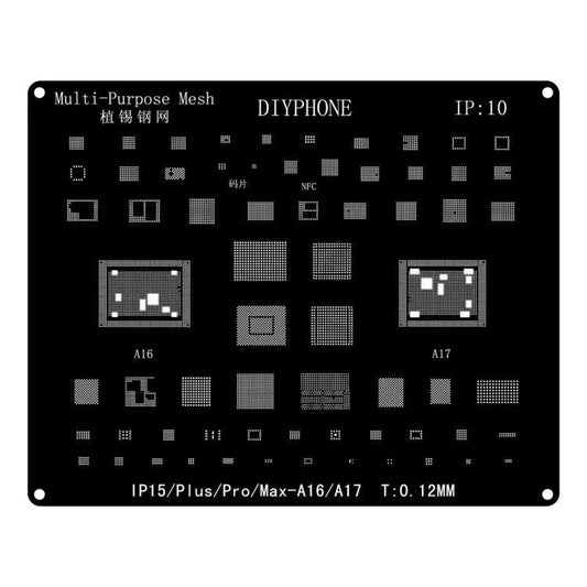 Precisie lasergesneden nauwkeurige positionering anti-shift BGA reballing stencil, model: voor iPhone 15-15 Pro Max