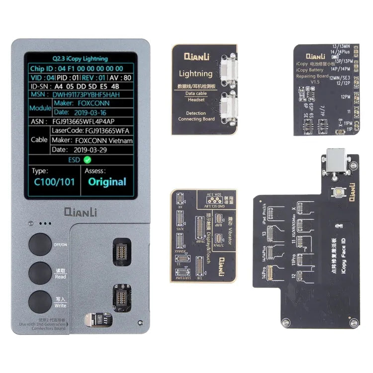 6 - 14 Pro Max 5 in 1 Qianli iCopy Plus 2.2 Reparatiedetectie programmeerset, stekker: EU voor iPhone