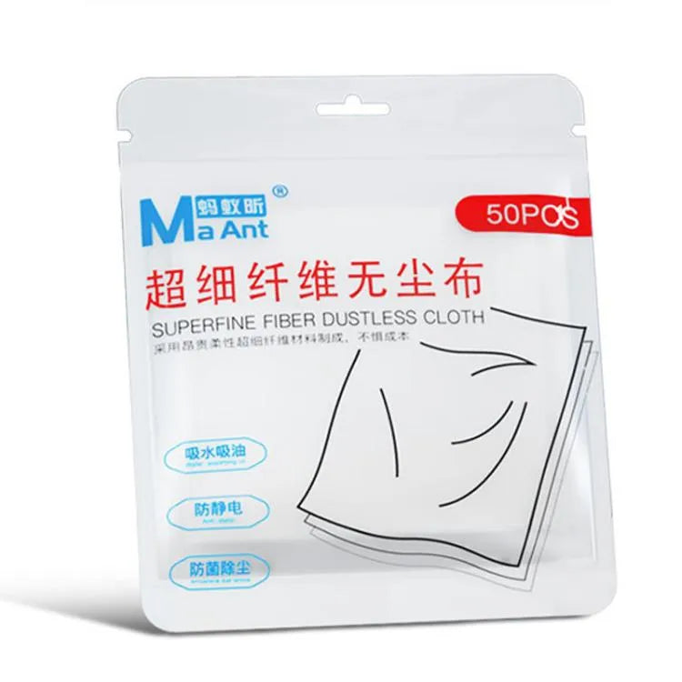 MaAnt 50 stuks / verpakking Superfijne vezel stofvrije doek Mobiele telefoonfolie reparatie Antistatische stofvrije doek Industriële poetsdoeken Pluisvrije schoonmaakdoeken