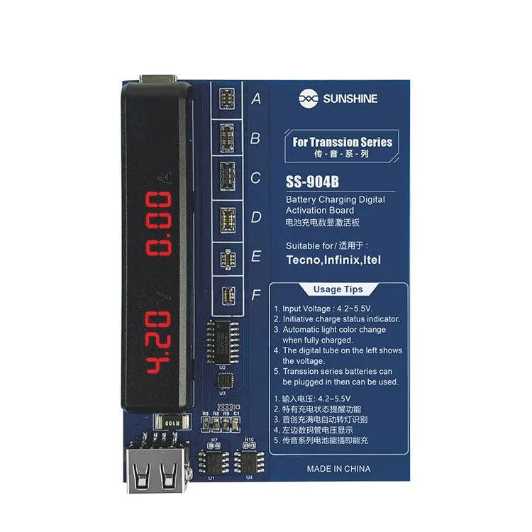 SUNSHINE SS-904B Activeringskaart voor het opladen van batterijen in Transsion-serie mobiele telefoons, inclusief digitaal display.