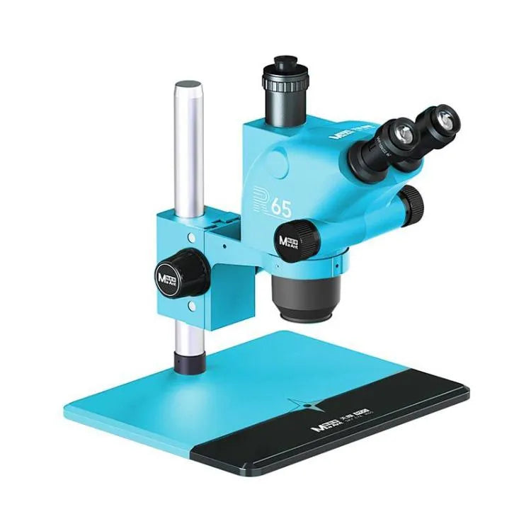 MaAnt R65 Sky Eye 6,5-65x synchroon zoom trinoculaire stereomicroscoop met aluminiumlegering voet (blauw)