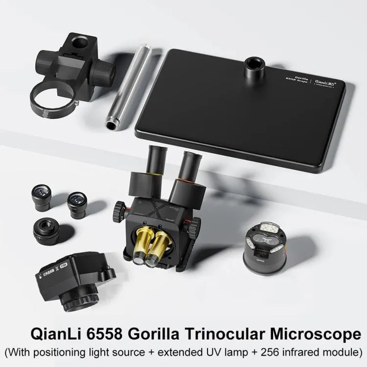 QianLi 6558 6,5X-58X Gorilla Trinocular Microscoop met Lichtbron + UV-lamp + 256 IR-module, Stekker: US-stekker