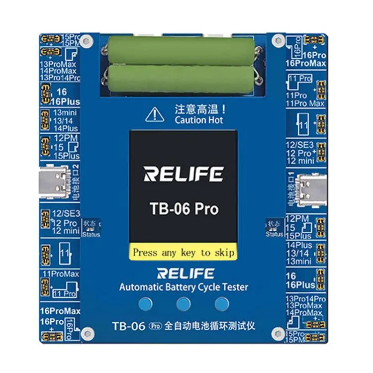 RELIFE TB-06 Pro Volautomatische batterijtester voor iPhone 11-16-serie met onafhankelijk opladen via twee kanalen, EU-stekker