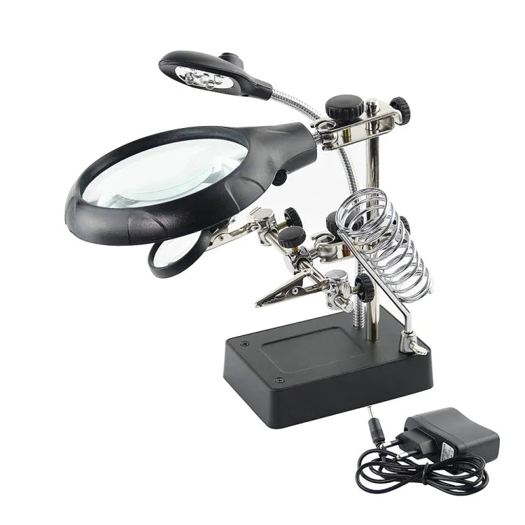 16129-C 2.5X/7.5X/10X LED-verlichting Hulpbeugel Onderhoud Vergrootglas (EU-stekker)