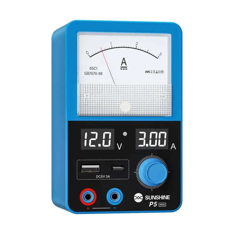 SUNSHINE P5 Mini 5V / 3A Slimme voeding met dubbel display en wijzer-ampèremeter, stekker: Amerikaanse stekker