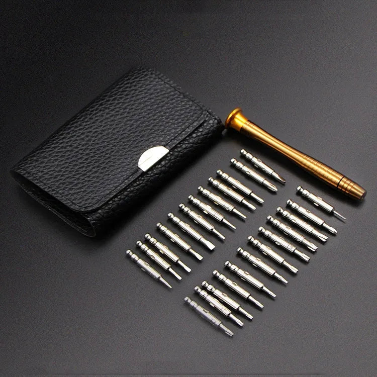 25 in 1 Multi-Purpose Lederen Case Handmatige Schroevendraaier Batch Set Mobiele Telefoon Notebook Reparatie Tool (met Magnetic)