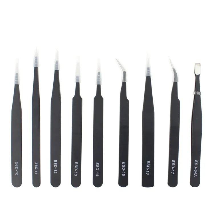JIAFA JF-8118 9 in 1 antistatische precisie-pincet set met tas (zwart)
