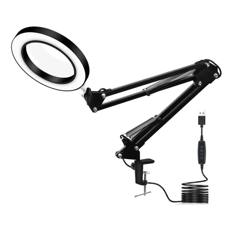 LED Eye Protection Reading Book Light USB Vouwclip Vergrootglas Elektronisch onderhoudslampje (5x-S (zwart))
