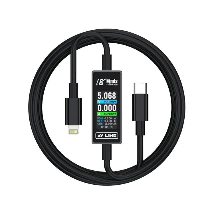 18 soorten AV-Line Pro 1,2 m intelligente detectie oplaaddatakabel, interface: Type-C naar 8-pins
