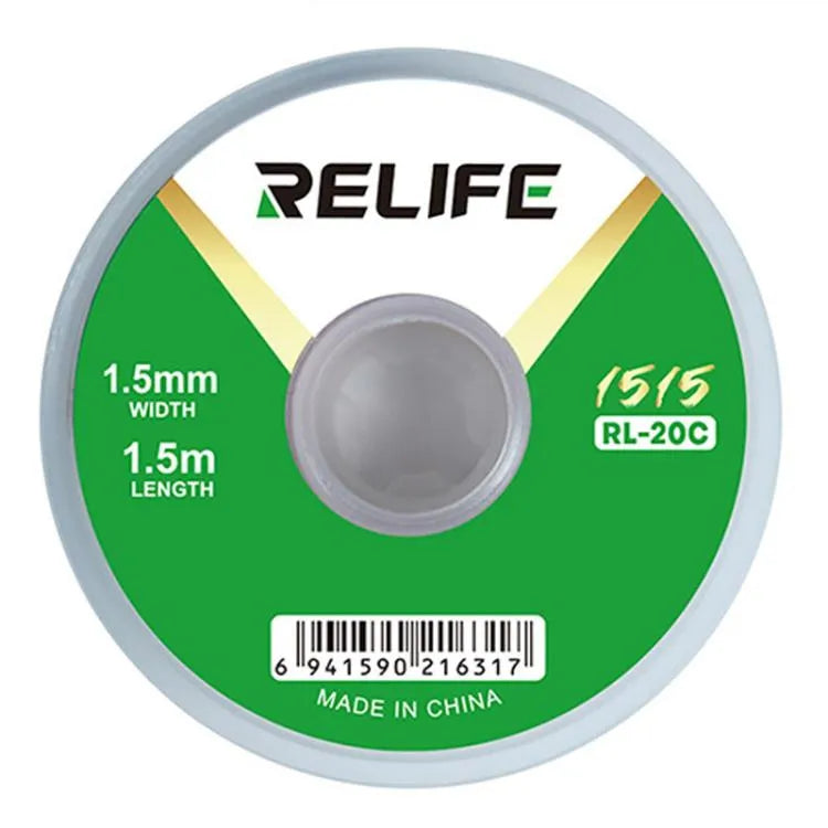 RELIFE RL-20C PCB soldeerreinigingstape, corrosiebestendig, voor het verwijderen van soldeerresten, specificaties: 1,5 mm x 1,5 m