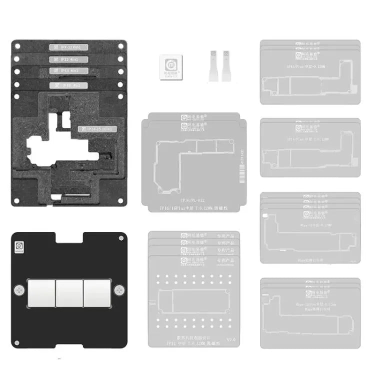 AMAOΕ X-16 Serie 28-in-1 Planting Tin Platform Set met Magnetische Basis, Positioneringsplaat, Middenlaag, Soldeer Tin Net