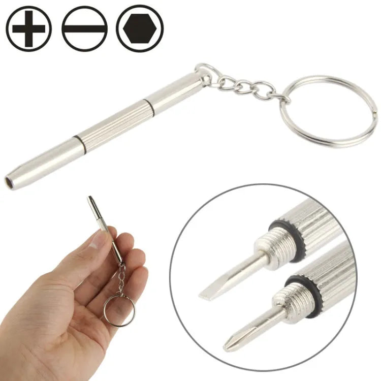 3 in 1 professionele mini schroevendraaier reparatie tool met sleutelhanger voor horloge / mobiele telefoon / camera / bril (sleuven + kruiskop + inbus)