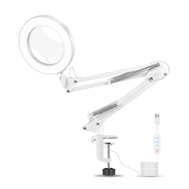 USB LED ringlamp met 5x vergrootglas en bureauklem voor reparatiewerk