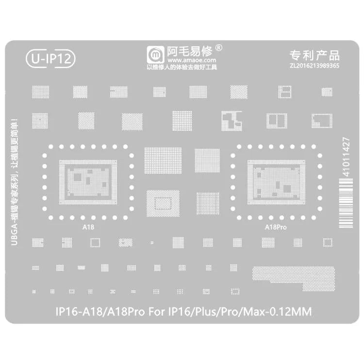 AMAOE 0,12 mm reballing-stencil voor iPhone 16-serie