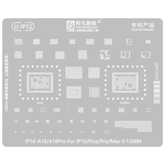 AMAOE 0,12 mm reballing-stencil voor iPhone 16-serie