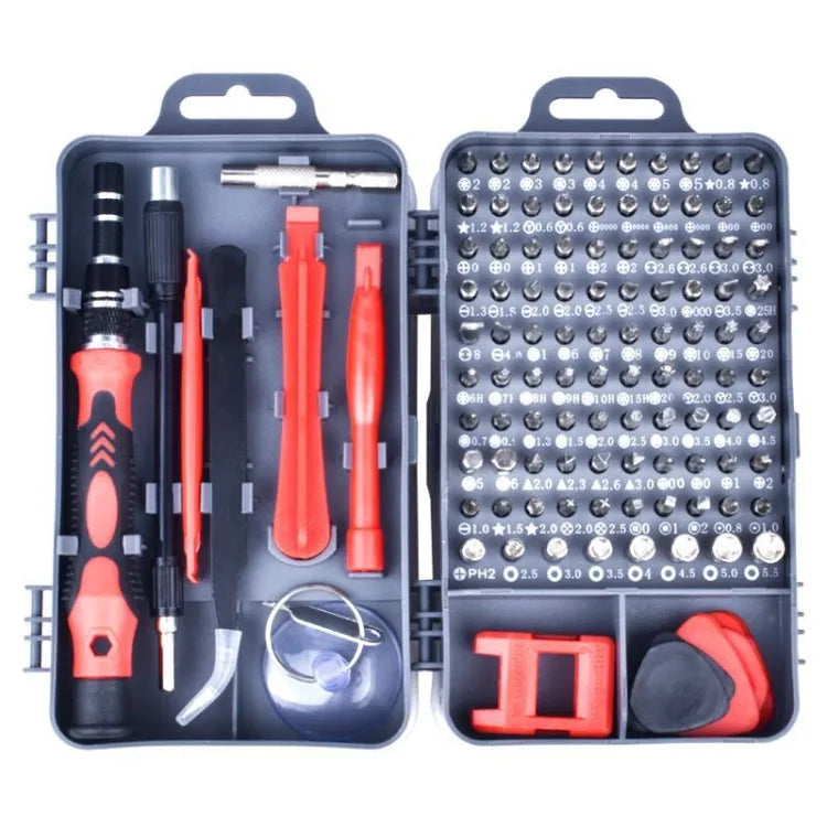 110 in 1 magnetische pruimenschroevendraaier mobiele telefoon demontage reparatietool (donkergrijs + rood)