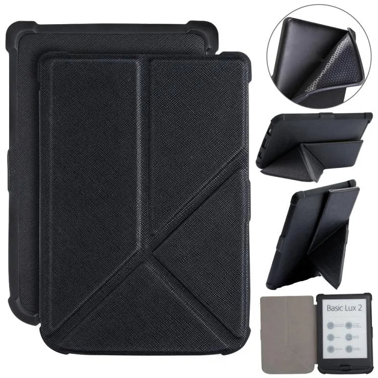 TPU leren smart cover met crosstextuur voor PocketBook B606 628 633 632 627 616 (zwart)