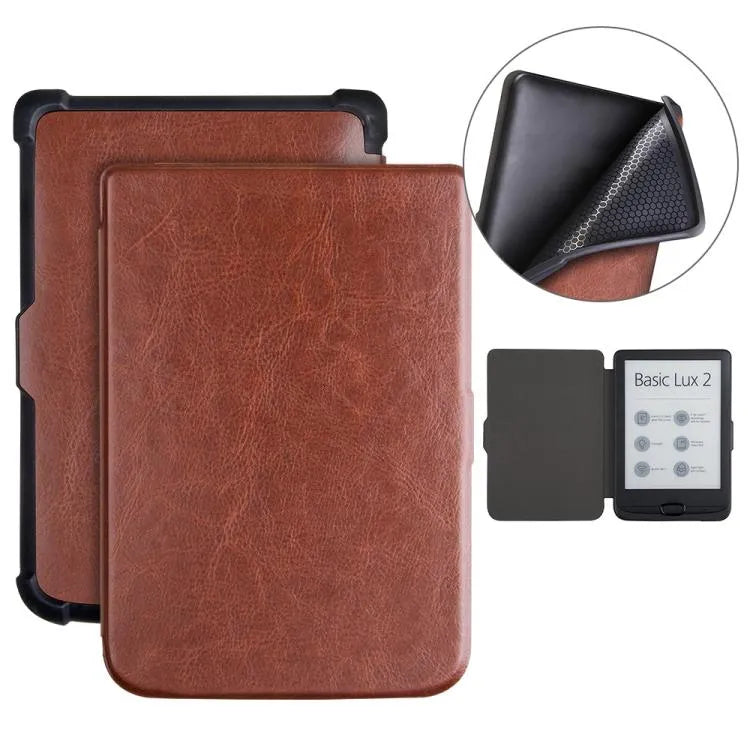 Crazy Horse TPU lederen tablethoes voor PocketBook B606 628 633 632 627 616 (bruin)
