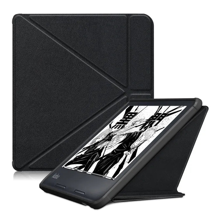 Multi-opvouwbare lederen hoes voor Kobo Libra2 2021 (zwart)